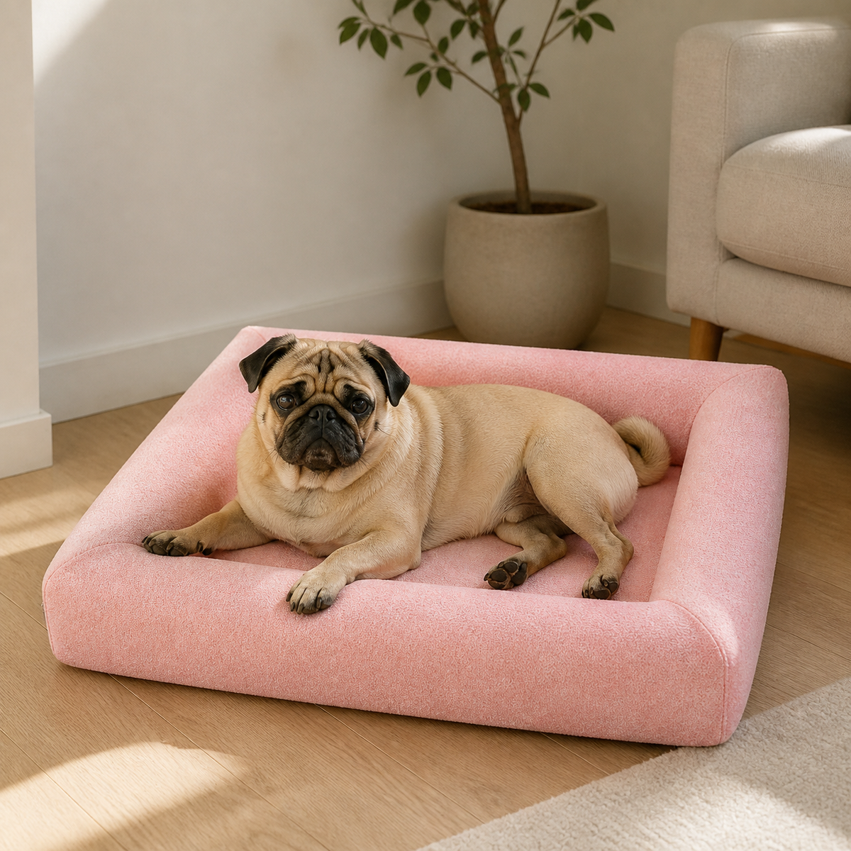 犬ベッド カドラー コットン - ピンク モダンインテリアでの使用イメージ