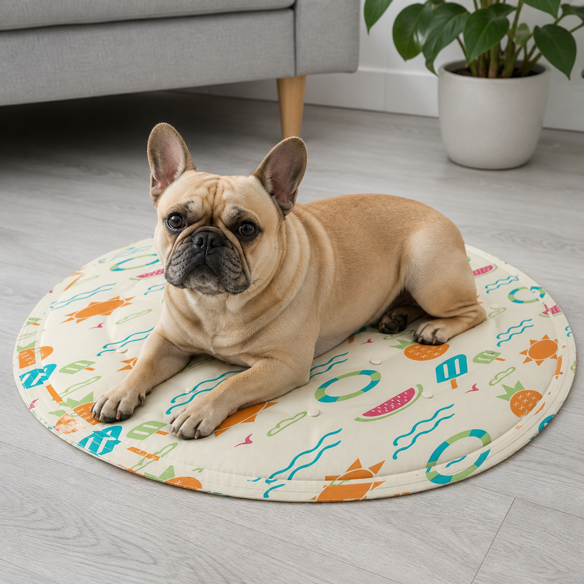 犬ベッド マット型 冷感 耐噛み 丸型 の使用イメージ
