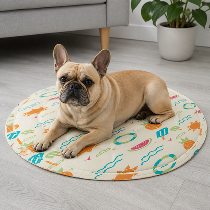 犬ベッド マット型 冷感 耐噛み 丸型 の使用イメージ