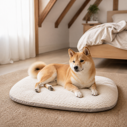 犬ベッド マット型 ベッドサイドでくつろぐ様子