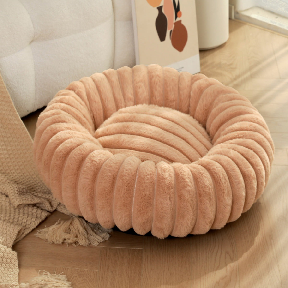 犬ベッド ラビットファー パンプキン型 ラウンド 40/50/60cm 3色展開