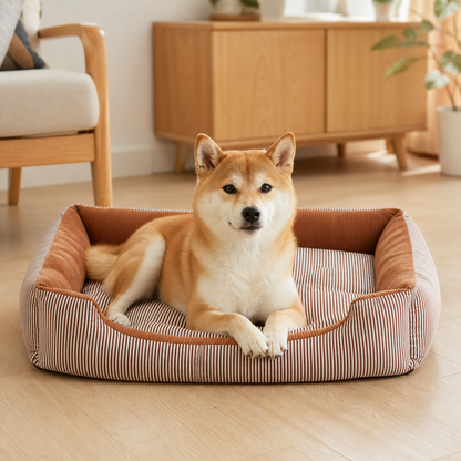 犬ベッド ケージ用 プラッシュ 大型犬 ストライプ の使用イメージ