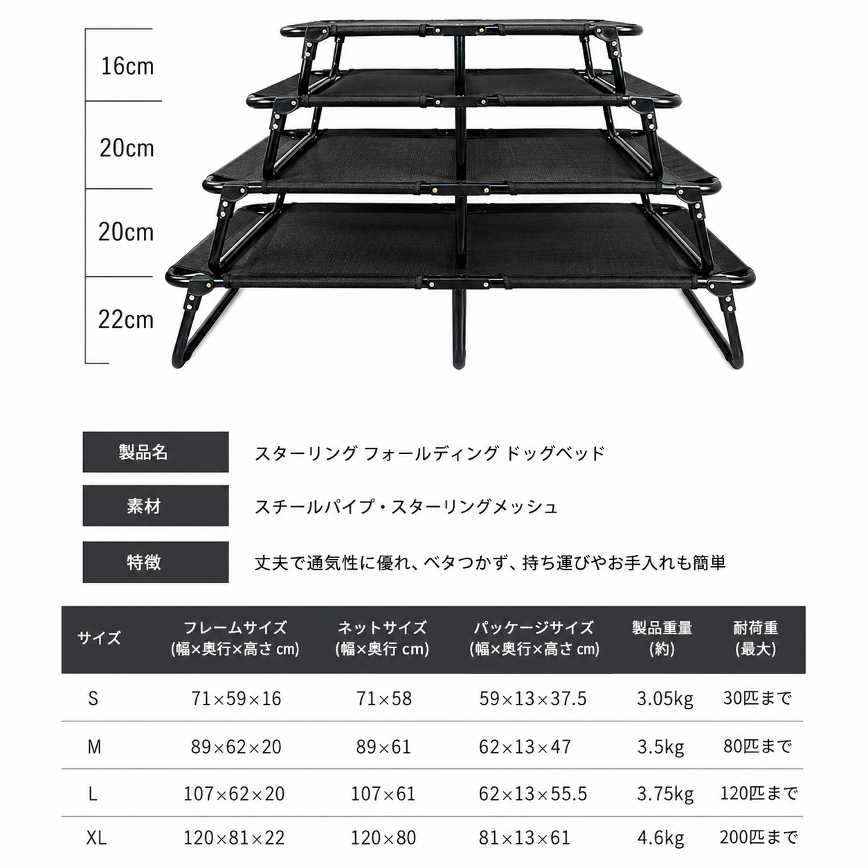 犬ベッド コット型 メッシュ 折り畳み