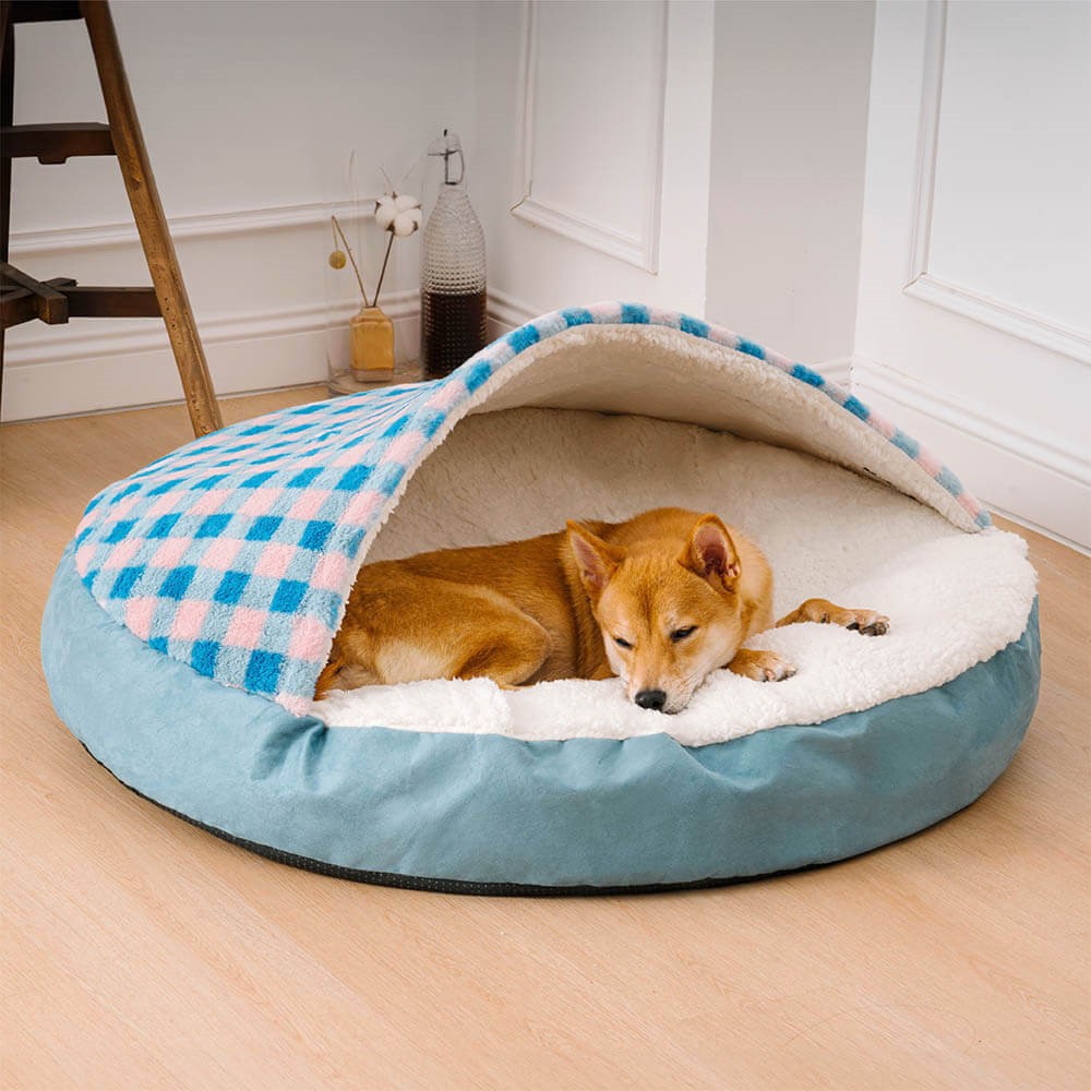 犬ベッド ドーム型 プラッシュ チェック