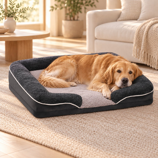 犬ベッド ソファ型 三方ボルスター シャギーボア 洗える 中型犬〜大型犬 使用シーン