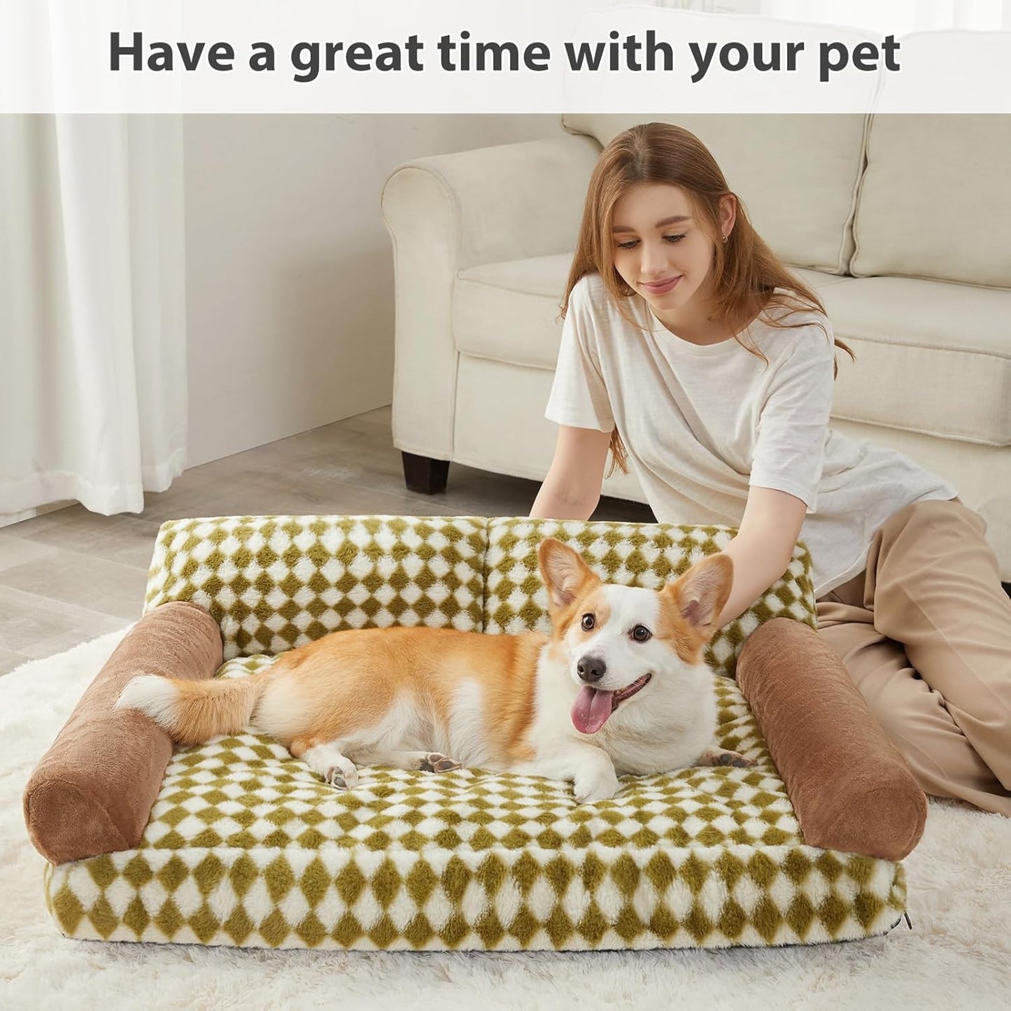 犬ベッド ソファ型 プラッシュ 洗える チェック