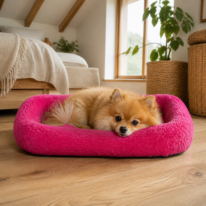 犬ベッド カドラー 四季対応 - レッド 北欧寝室でのインテリア使用イメージ