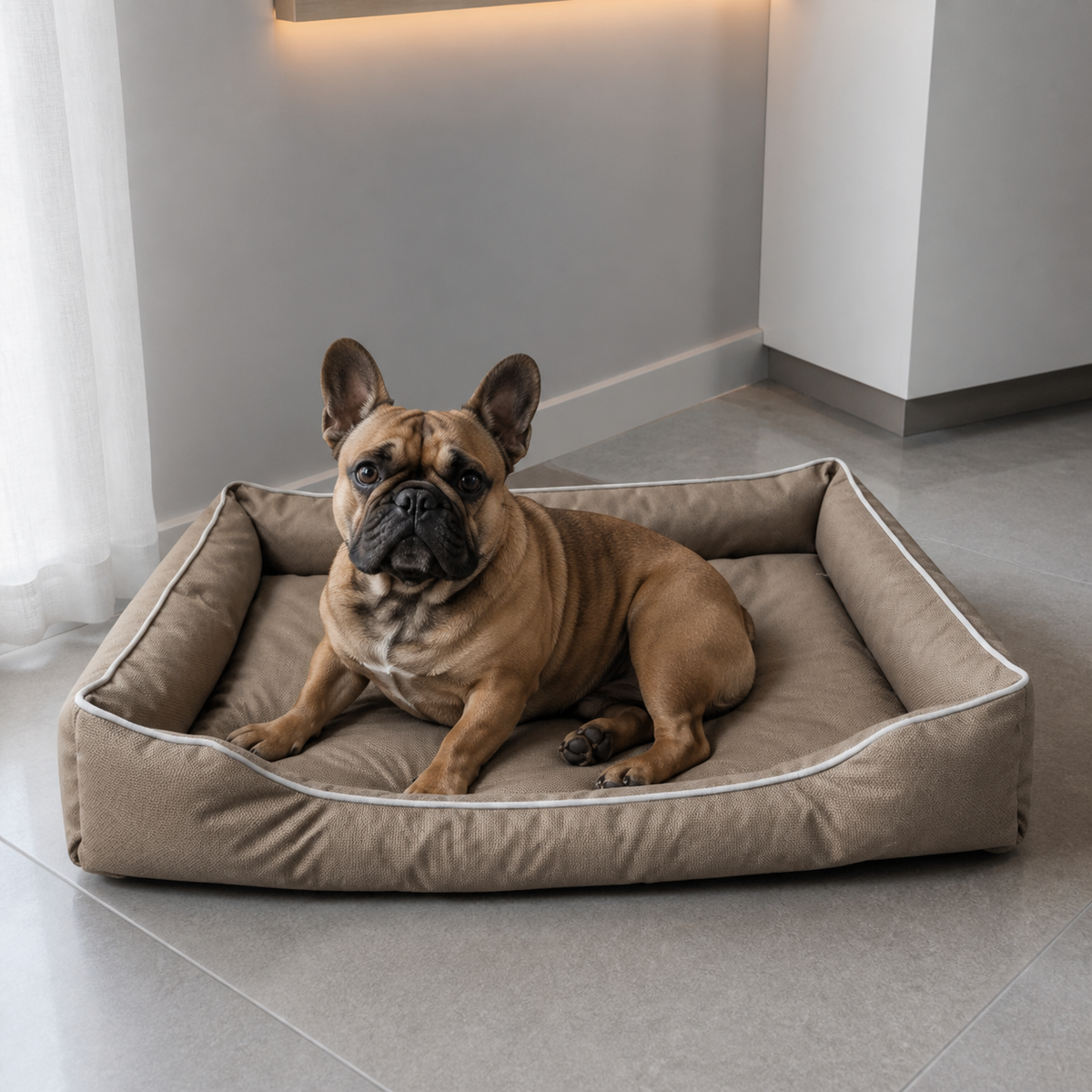 犬用長方形クッションベッド ブラウン モダンな部屋での使用イメージ