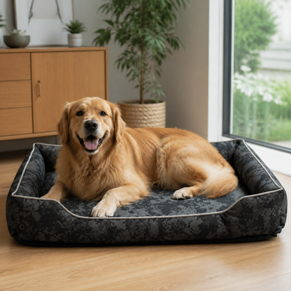 犬用長方形クッションベッド 迷彩柄 ナチュラルリビングでの使用イメージ