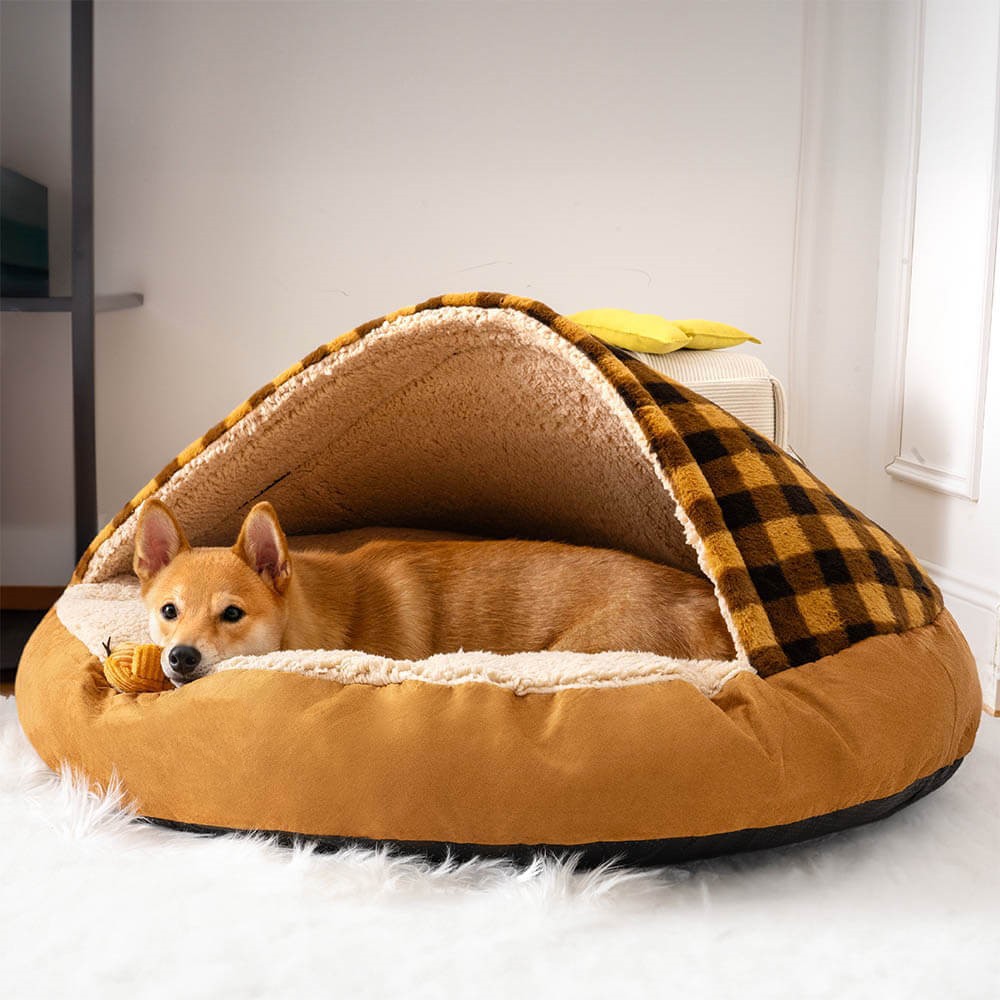 犬ベッド ドーム型 プラッシュ チェック