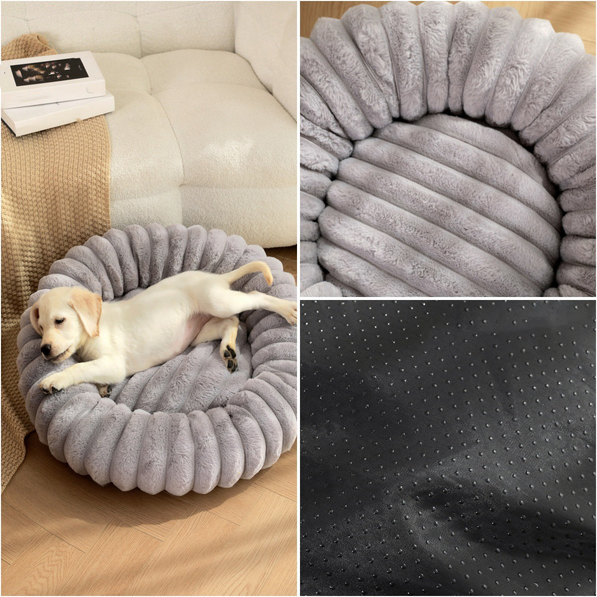犬ベッド ラビットファー パンプキン型 ラウンド 40/50/60cm 3色展開