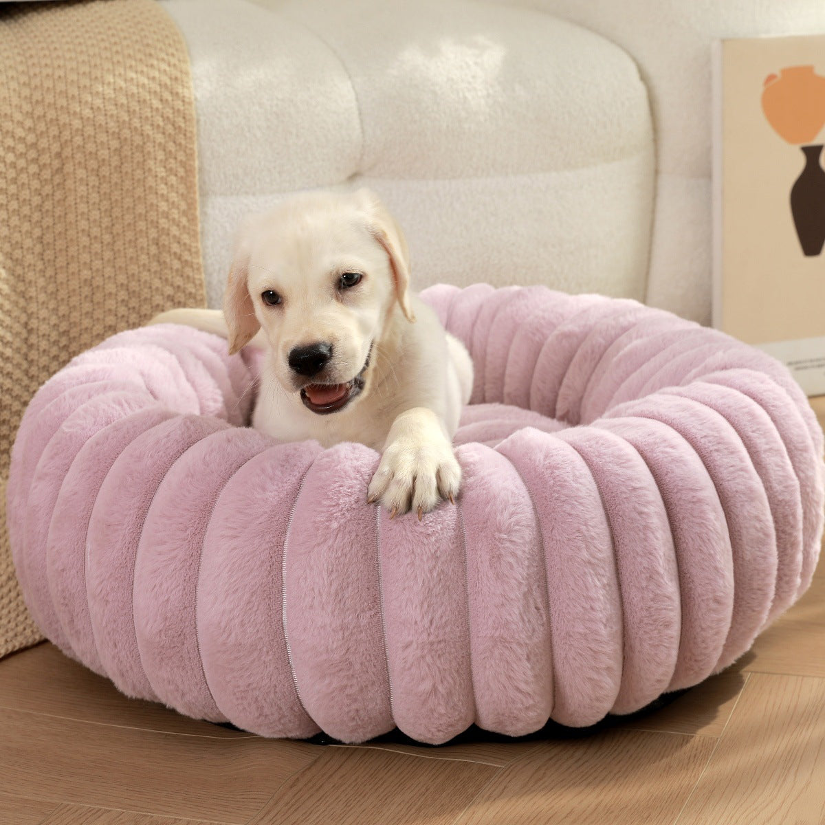 犬ベッド ラビットファー パンプキン型 ラウンド 40/50/60cm 3色展開