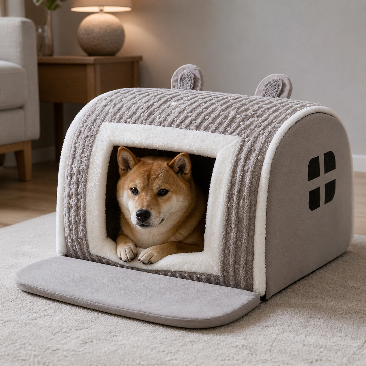 犬ベッド ドーム型 プラッシュ あったか 小型犬 の使用イメージ