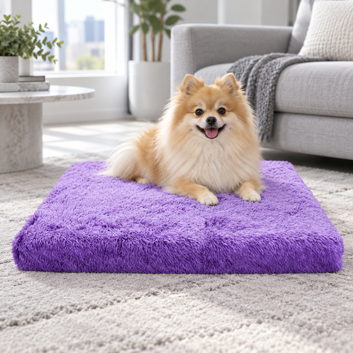 犬ベッド スクエア 低反発 パープル モダンリビング