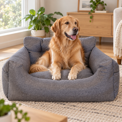 犬ベッド ケージ用 プラッシュ 洗える 車用 ダークグレー ナチュラルリビングシーン