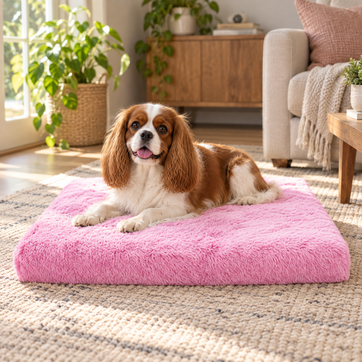 犬ベッド スクエア 低反発 ライトピンク ナチュラルリビング