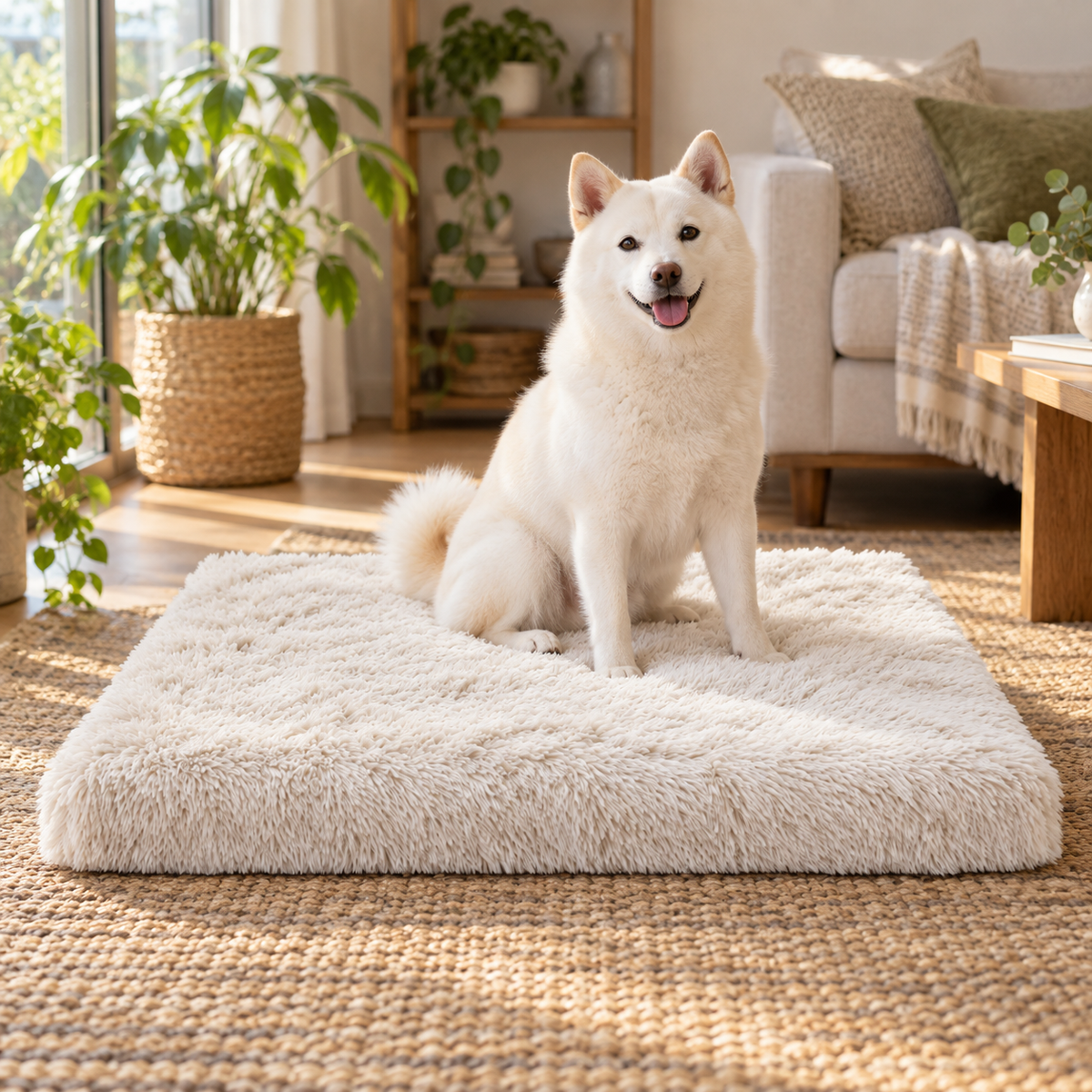 犬ベッド スクエア 低反発 ホワイト ナチュラルリビング