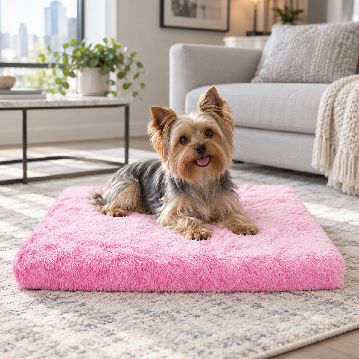 犬ベッド スクエア 低反発 ライトピンク モダンリビング