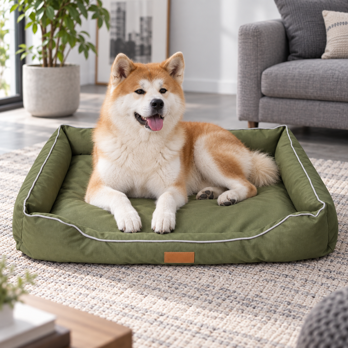 犬ベッド アーミーグリーン モダンリビング 使用イメージ
