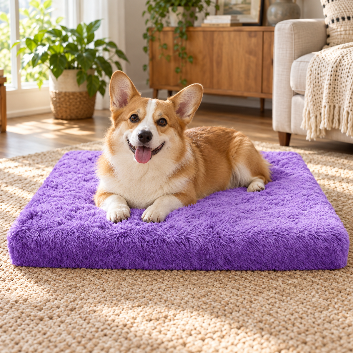 犬ベッド スクエア 低反発 パープル ナチュラルリビング
