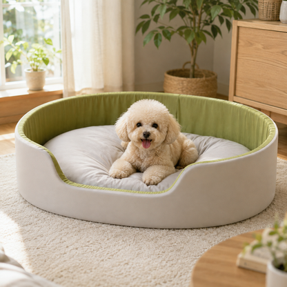 犬ベッド ドーム型 グリーン ナチュラルリビングでの使用イメージ