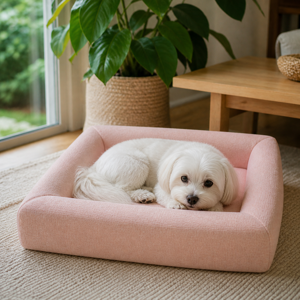 犬ベッド カドラー コットン - ピンク リビングでのインテリア使用イメージ