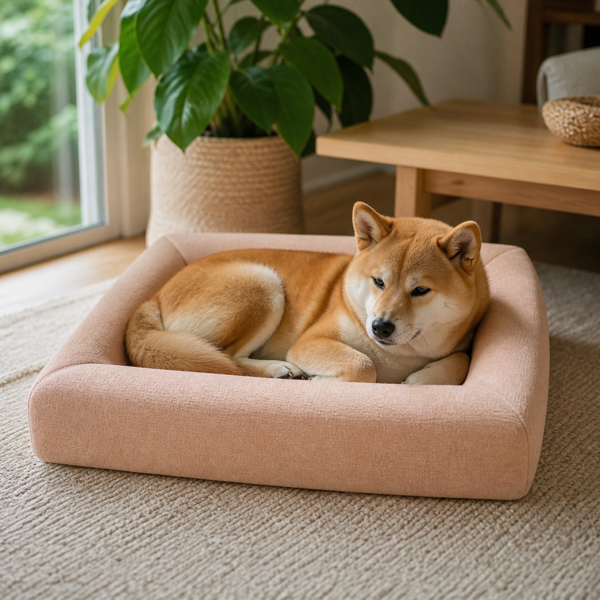 犬ベッド カドラー コットン - ウォームイエロー リビングでのインテリア使用イメージ
