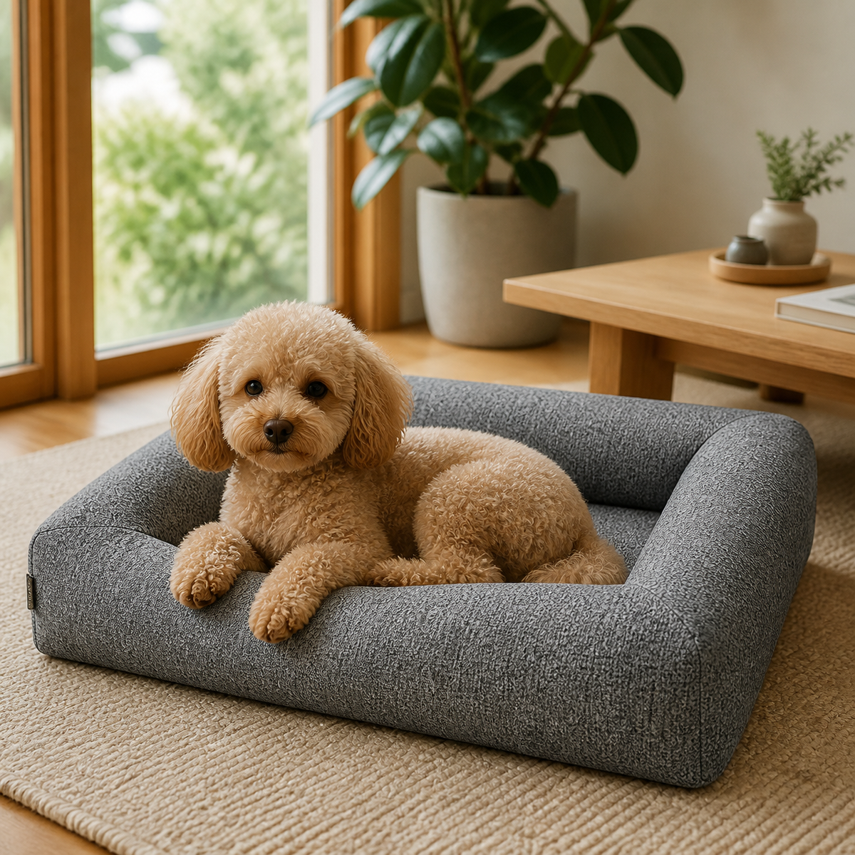 犬ベッド カドラー コットン - グレー リビングでのインテリア使用イメージ
