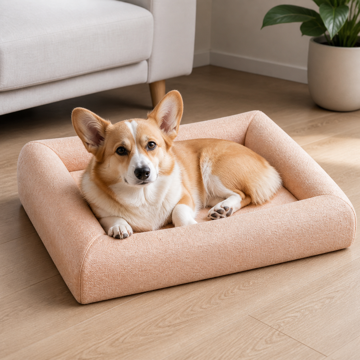 犬ベッド カドラー コットン - ウォームイエロー モダンインテリアでの使用イメージ