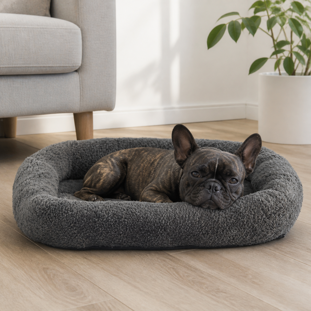 犬ベッド カドラー 四季対応 - ダークグレー モダンインテリアでの使用イメージ