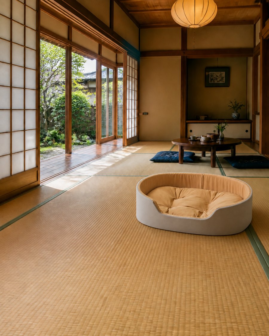 グリーン・modern-sukiya_伝統和室に馴染む犬ベッド ドーム型 プラッシュ 洗える