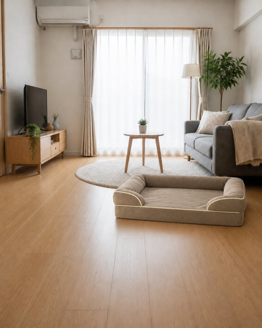 カーキ・nordic-affordable_北欧テイストの部屋に馴染む犬ベッド ソファ型 プラッシュ 洗える 大型犬